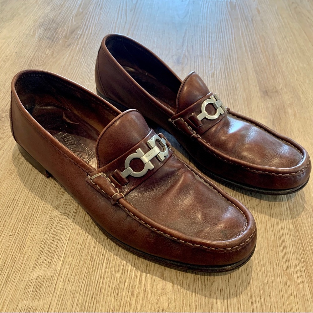 Ferragamo brown leather bit strap loafer 12